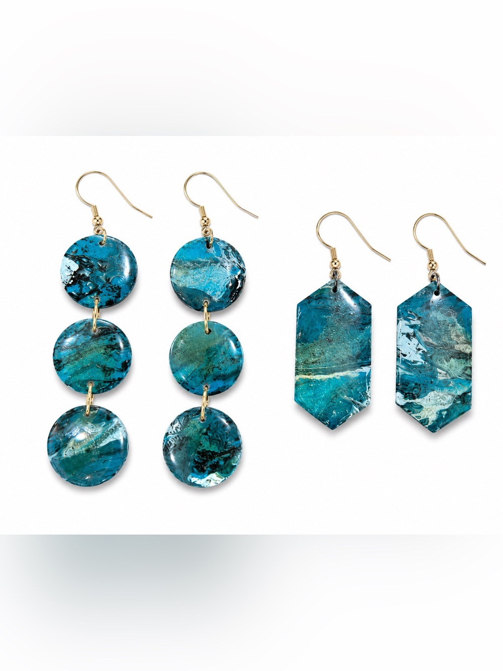 Blue Resin Drop Earrings - Turquoise Marble Dangle Earrings
